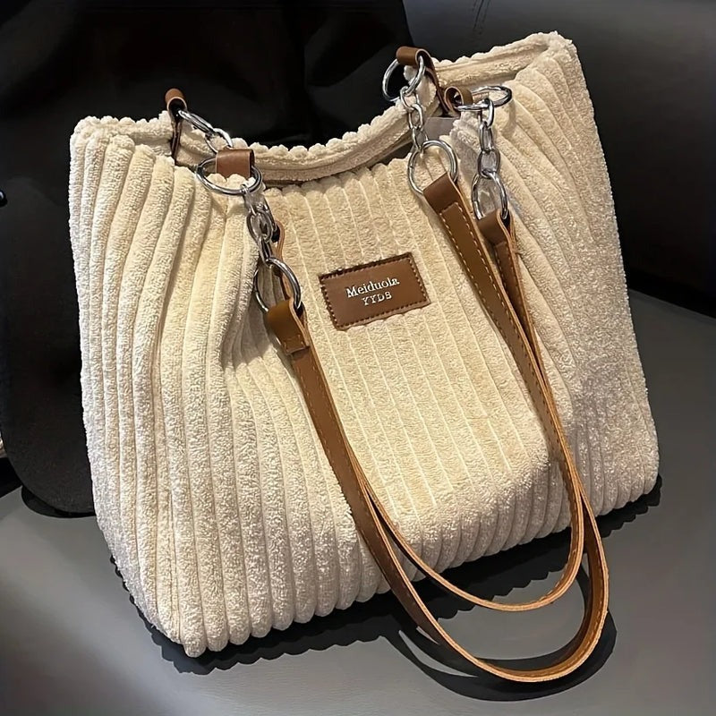 Yvonne - Bolso de hombro pana gran capacidad con cremallera
