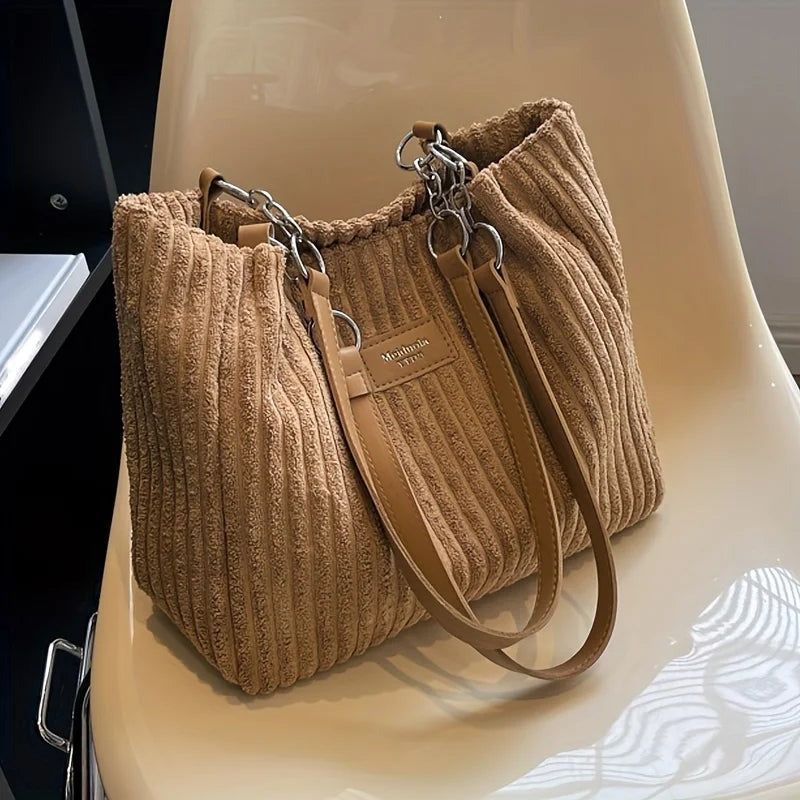 Yvonne - Bolso de hombro pana gran capacidad con cremallera