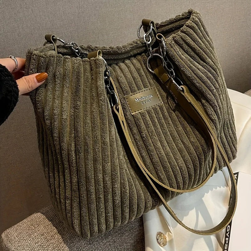 Yvonne - Bolso de hombro pana gran capacidad con cremallera