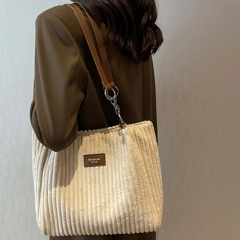 Yvonne - Bolso de hombro pana gran capacidad con cremallera
